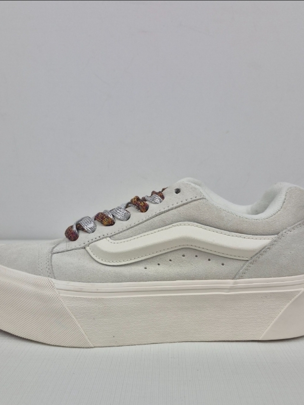 Vans Platform Suede Sneaker in Light Gray with Cream Stripe